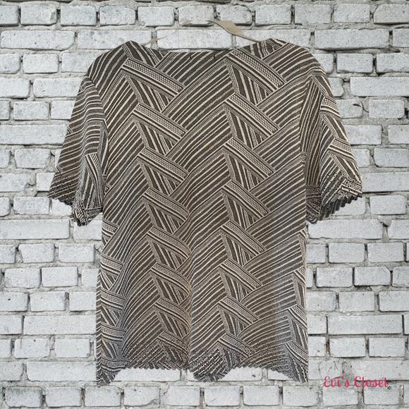 Chances R Top Women  XL Pullover Grey White Herringbone - Picture 3 of 6